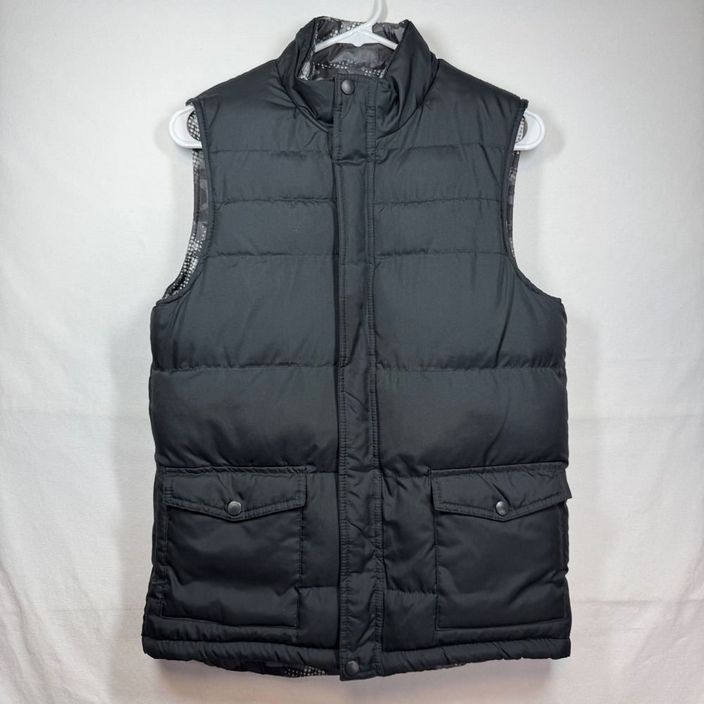 Cherokee Women's Puffer Vest Reversible Black Gray Camo Sz‎ Large 12/14